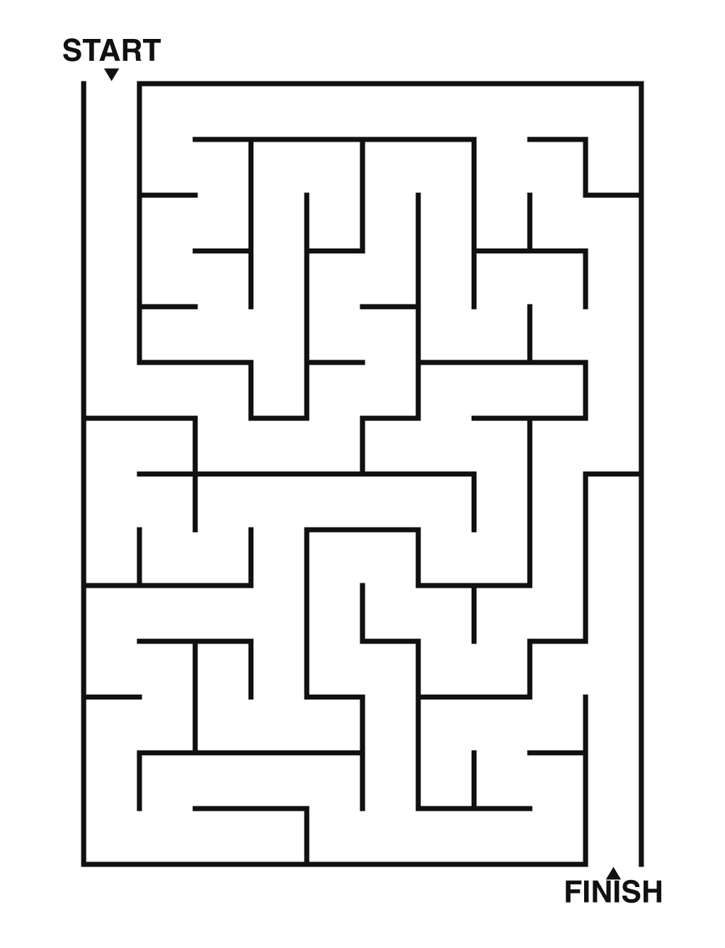 Easy maze puzzle printable, 10 by 14 grid