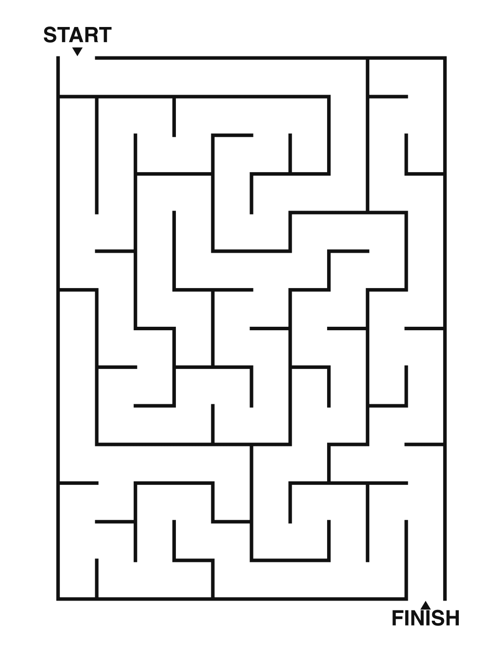 Easy maze puzzle printable, 10 by 14 grid