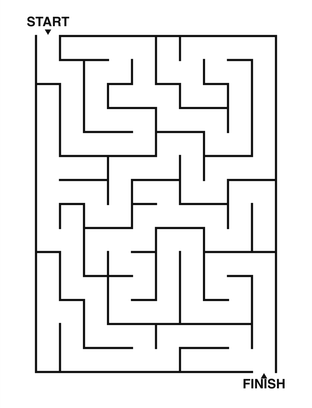 Easy maze puzzle printable, 10 by 14 grid