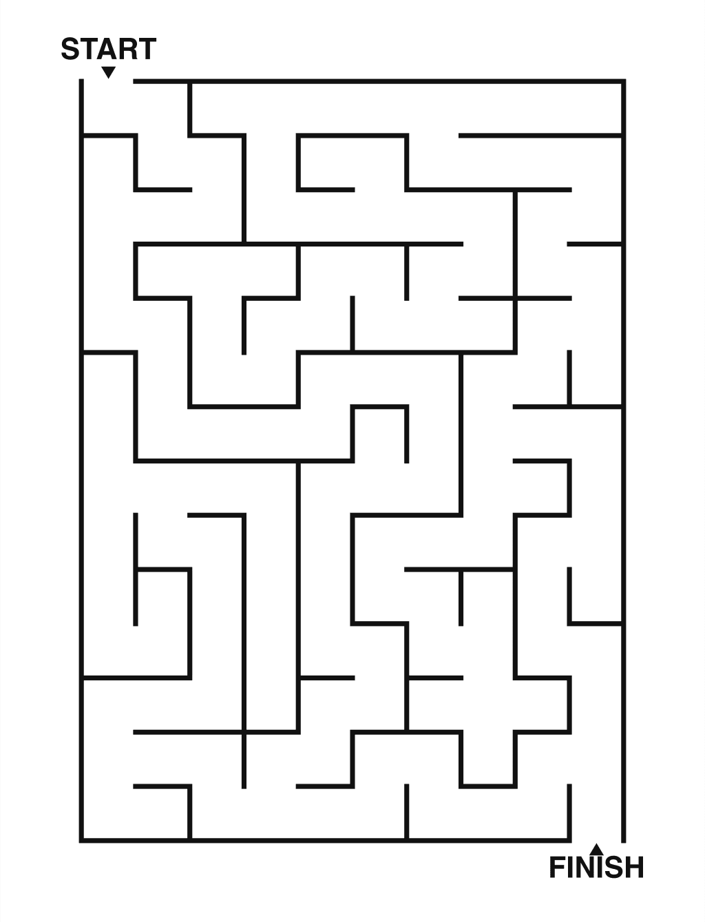 Easy maze puzzle printable, 10 by 14 grid