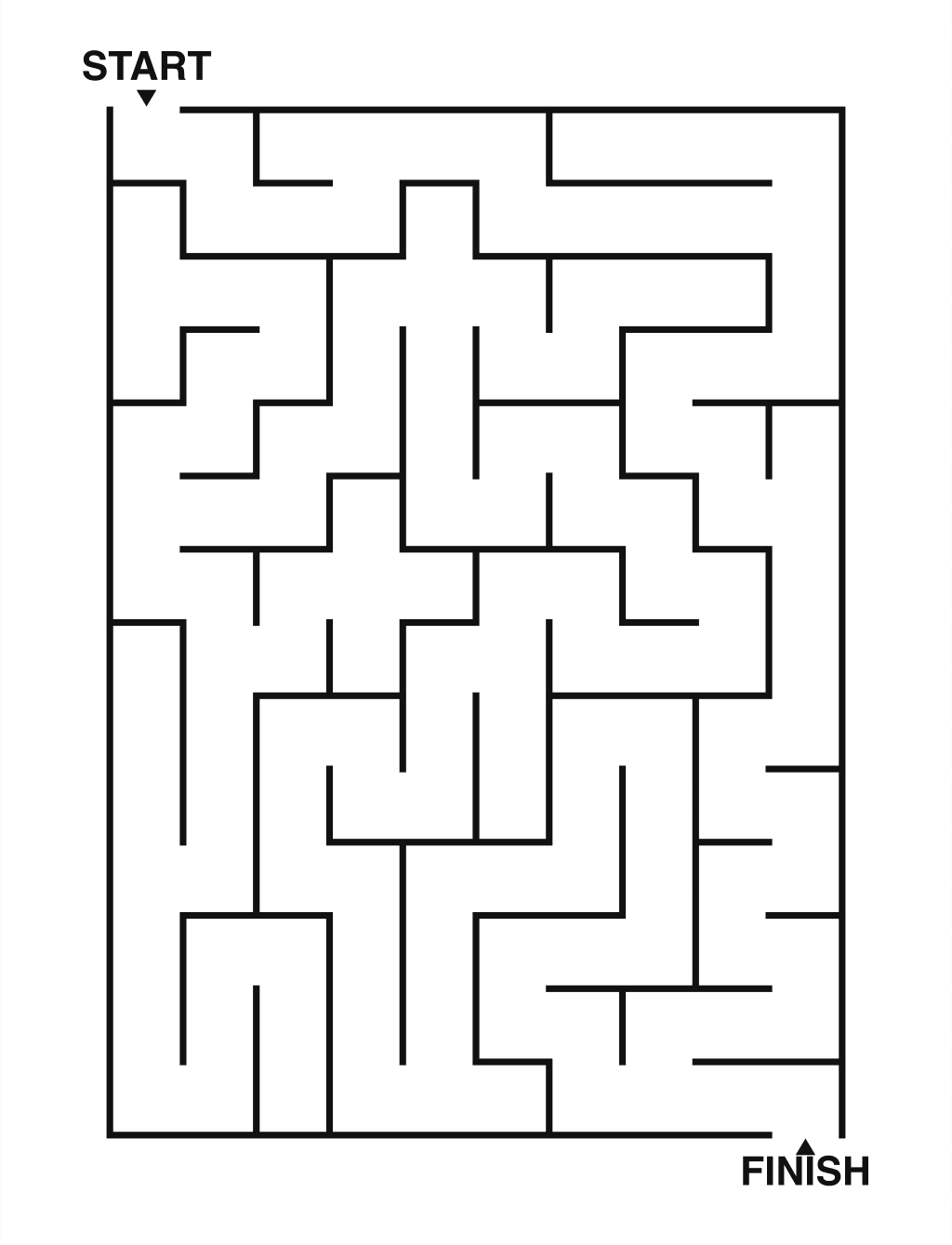 Easy maze puzzle printable, 10 by 14 grid