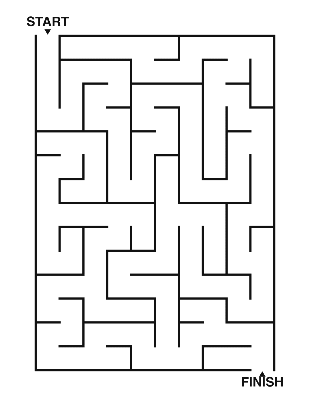 Easy maze puzzle printable, 10 by 14 grid