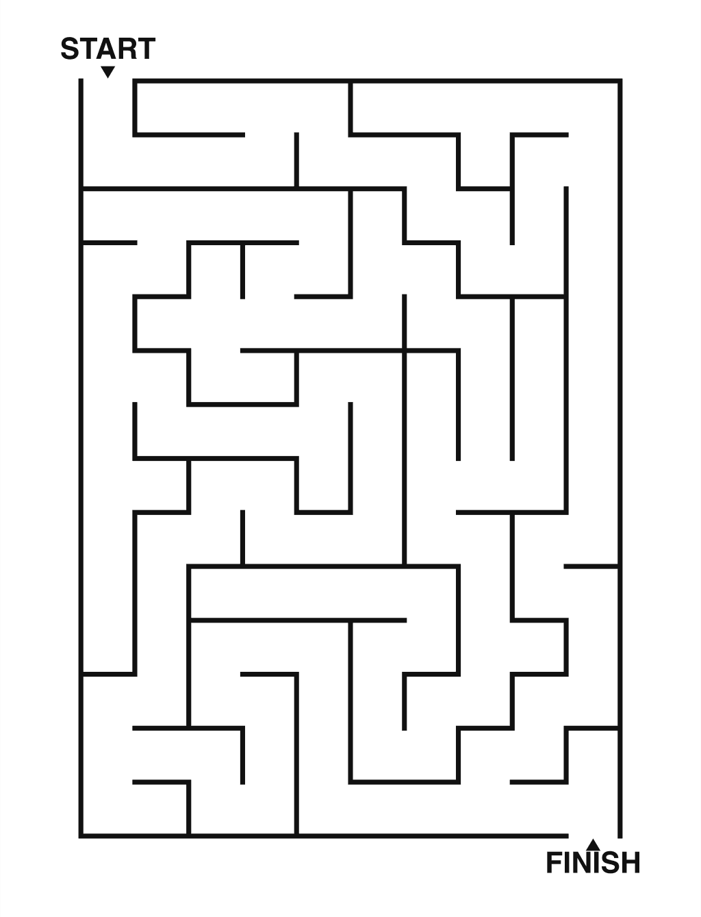 Easy maze puzzle printable, 10 by 14 grid