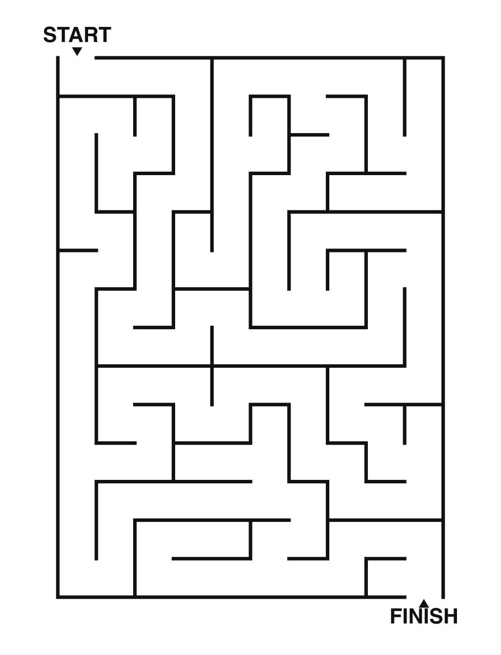 Easy maze puzzle printable, 10 by 14 grid