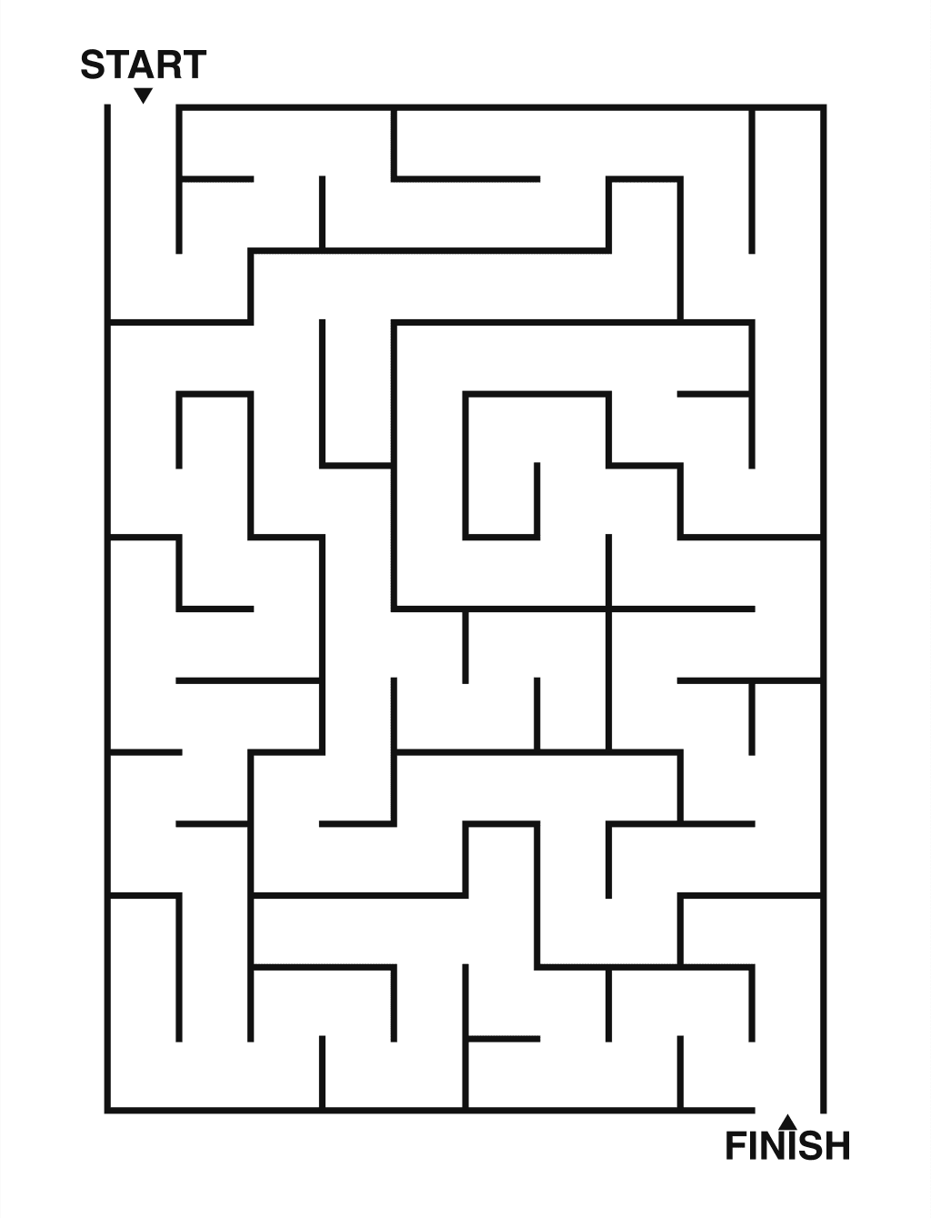Easy maze puzzle printable, 10 by 14 grid