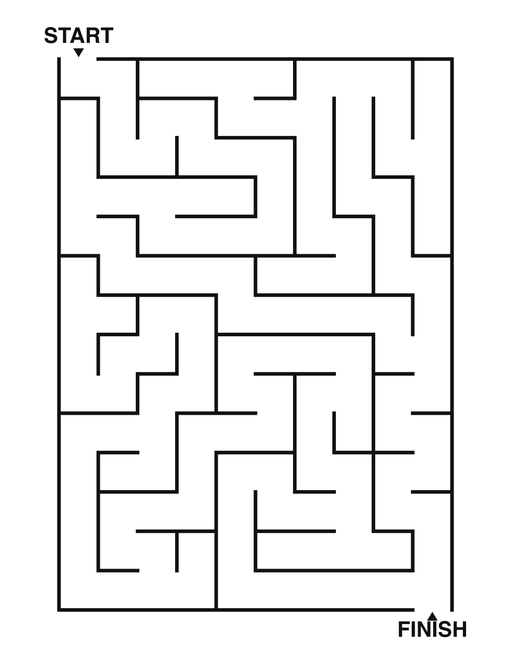 Easy maze puzzle printable, 10 by 14 grid