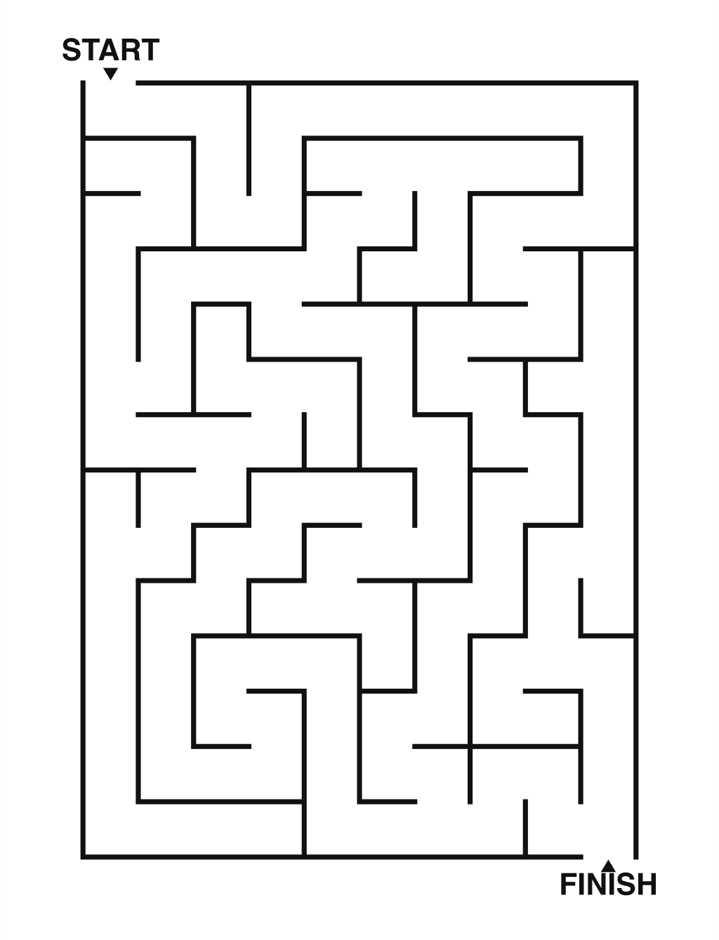 Easy maze puzzle printable, 10 by 14 grid