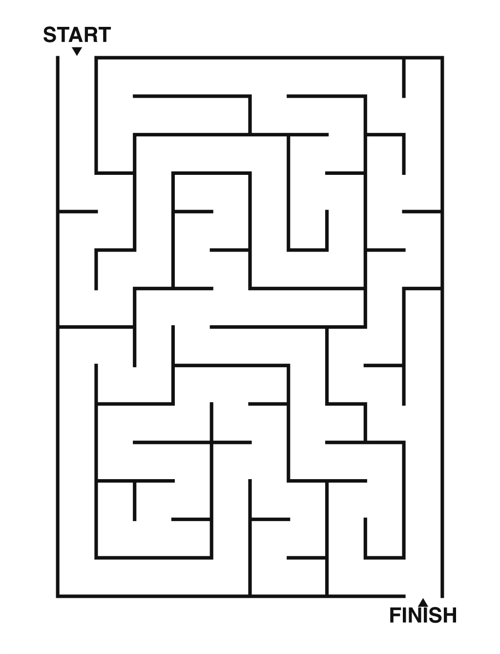 Easy maze puzzle printable, 10 by 14 grid