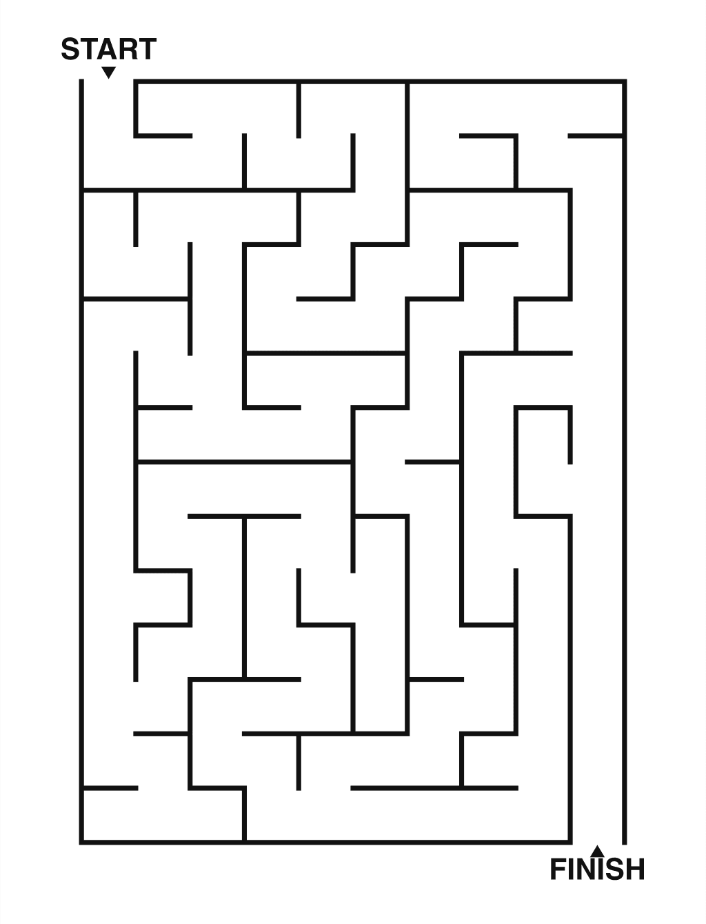 Easy maze puzzle printable, 10 by 14 grid