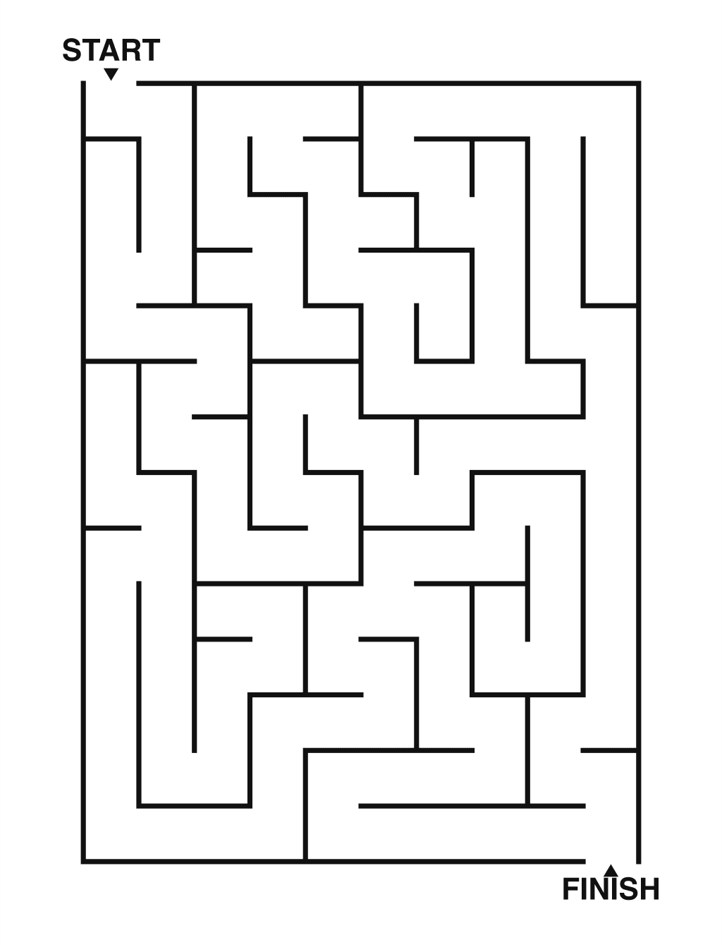 Easy maze puzzle printable, 10 by 14 grid