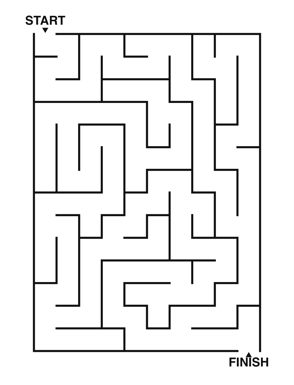 Easy maze puzzle printable, 10 by 14 grid