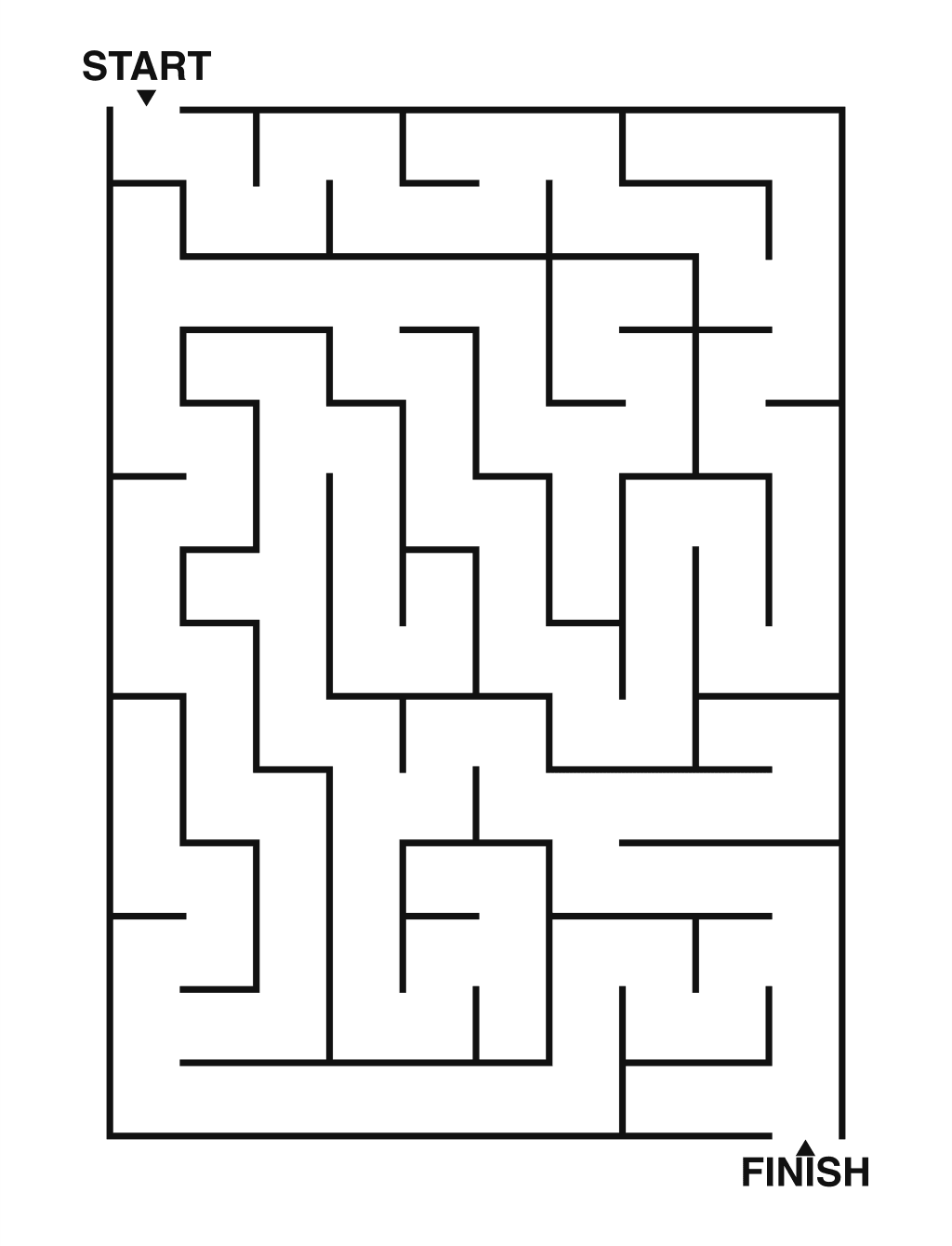 Easy maze puzzle printable, 10 by 14 grid