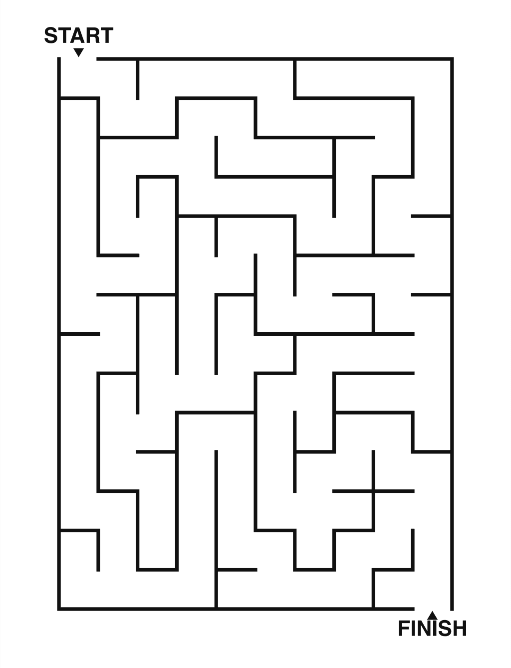 Easy maze puzzle printable, 10 by 14 grid