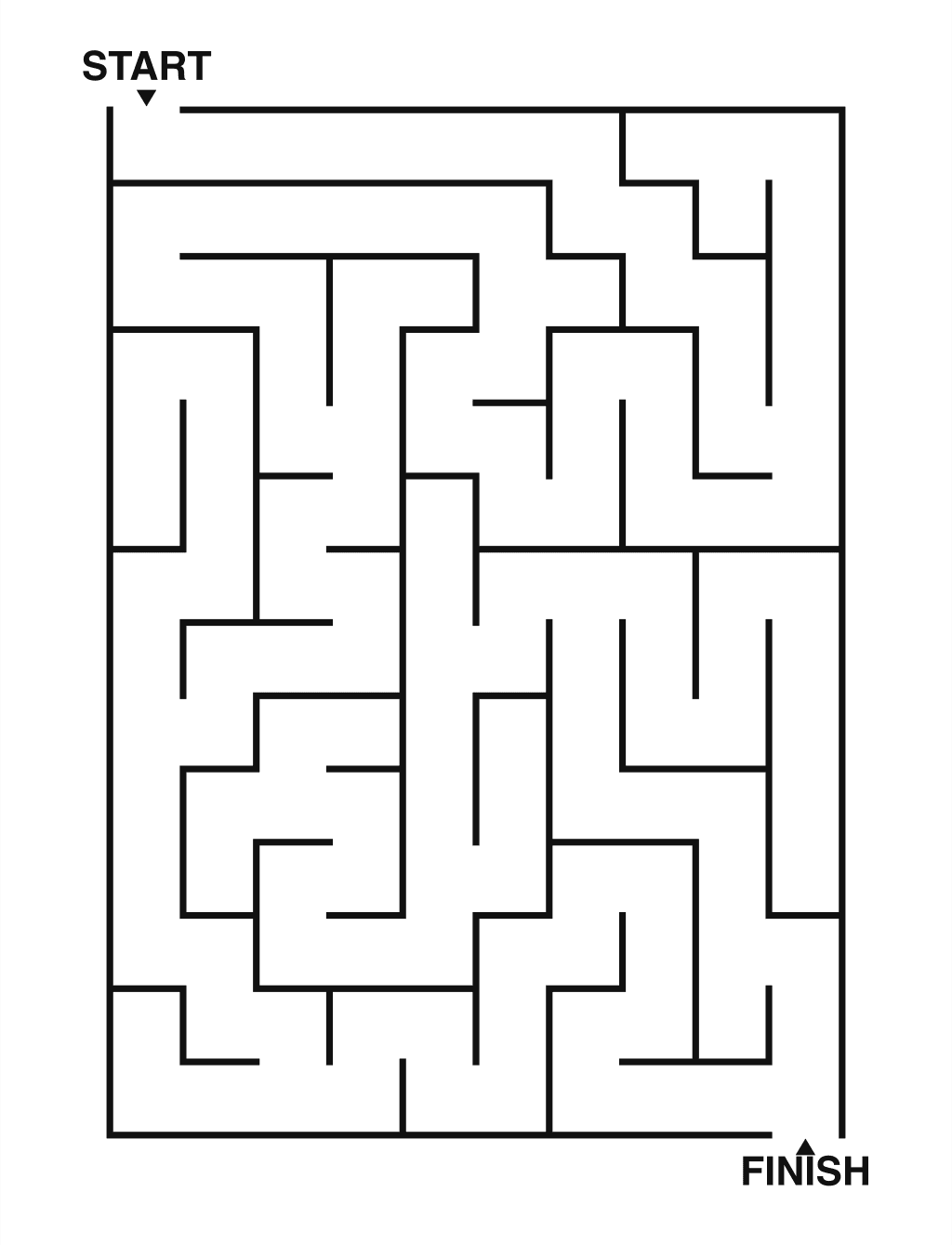 Easy maze puzzle printable, 10 by 14 grid