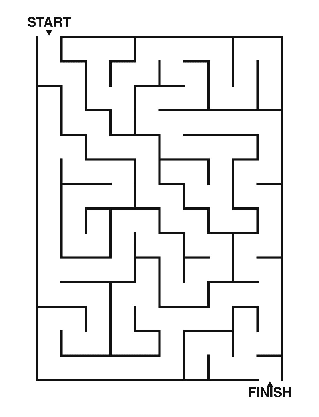 Easy maze puzzle printable, 10 by 14 grid