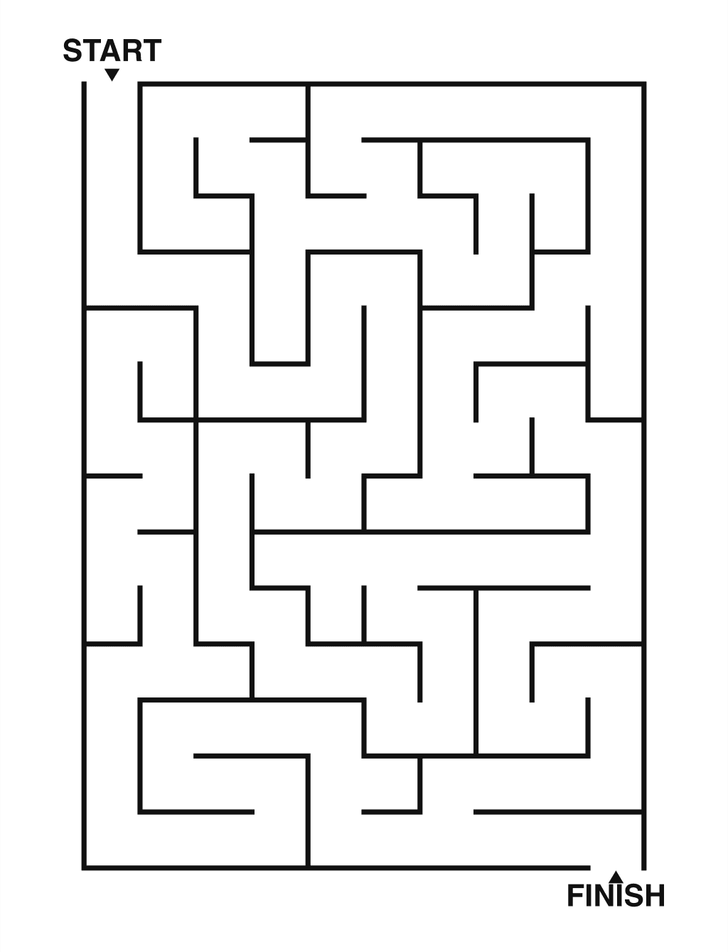 Easy maze puzzle printable, 10 by 14 grid