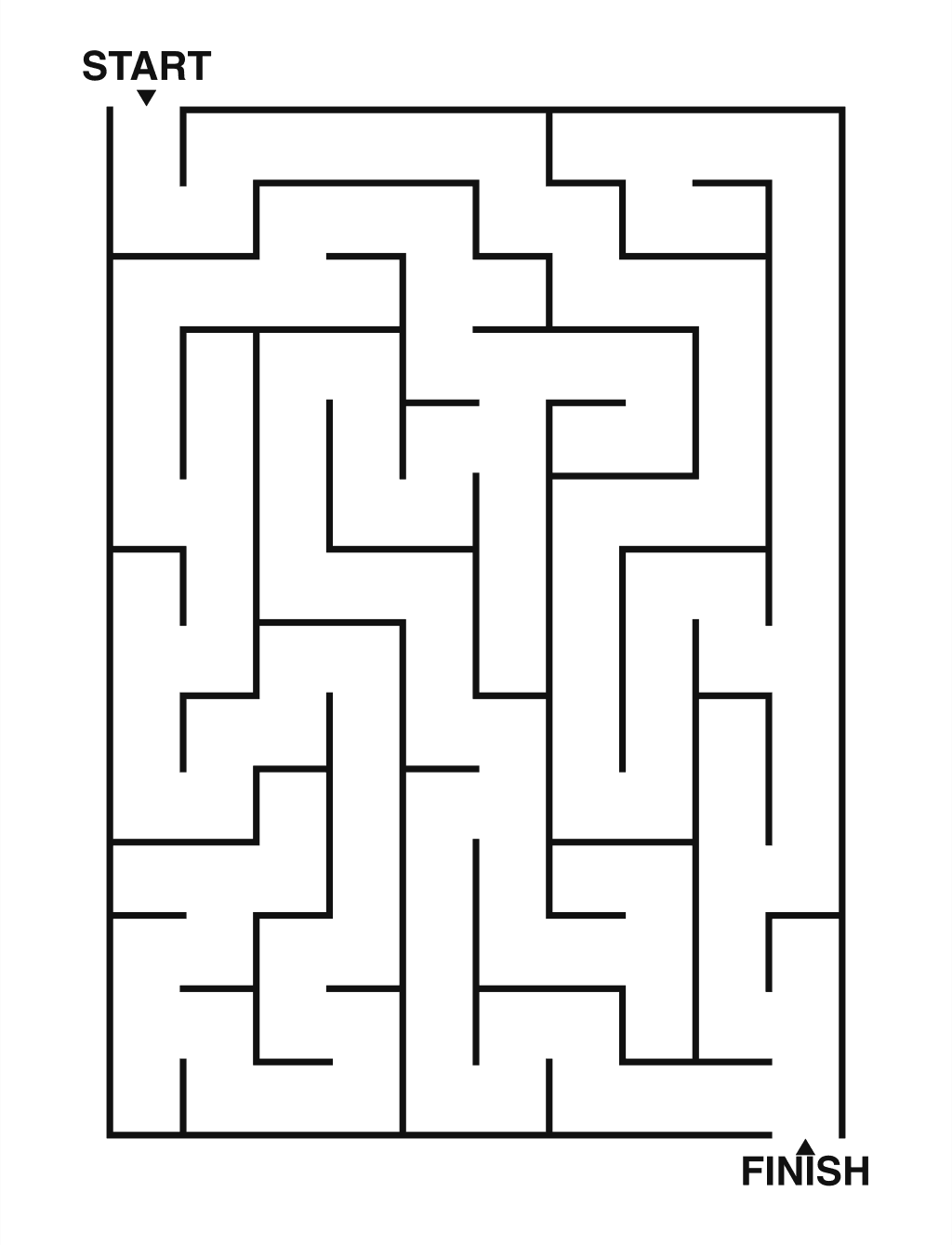 Easy maze puzzle printable, 10 by 14 grid