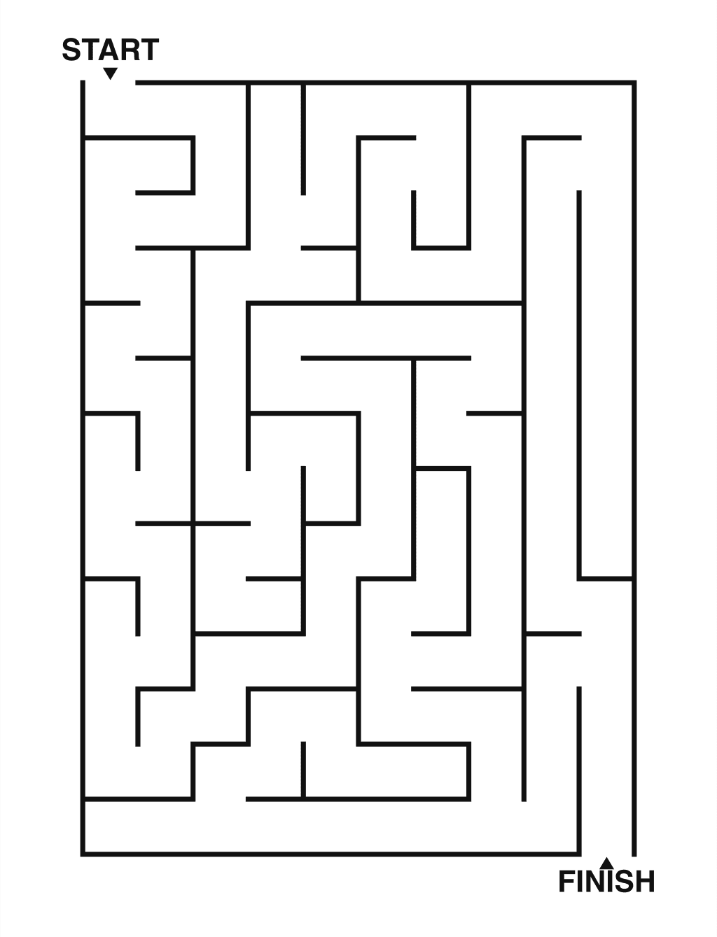 Easy maze puzzle printable, 10 by 14 grid