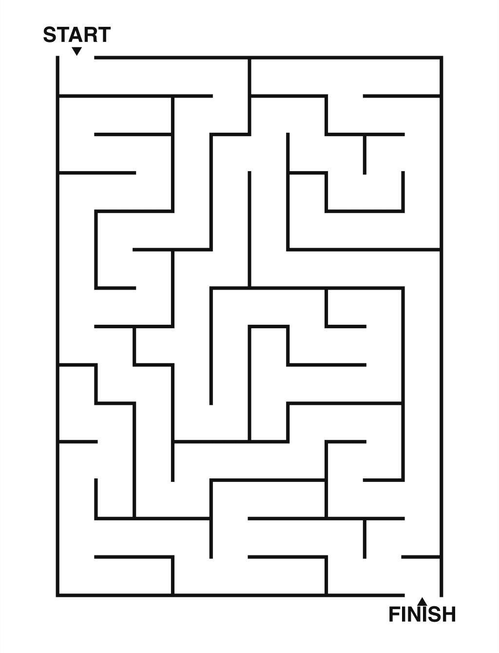 Easy maze puzzle printable, 10 by 14 grid