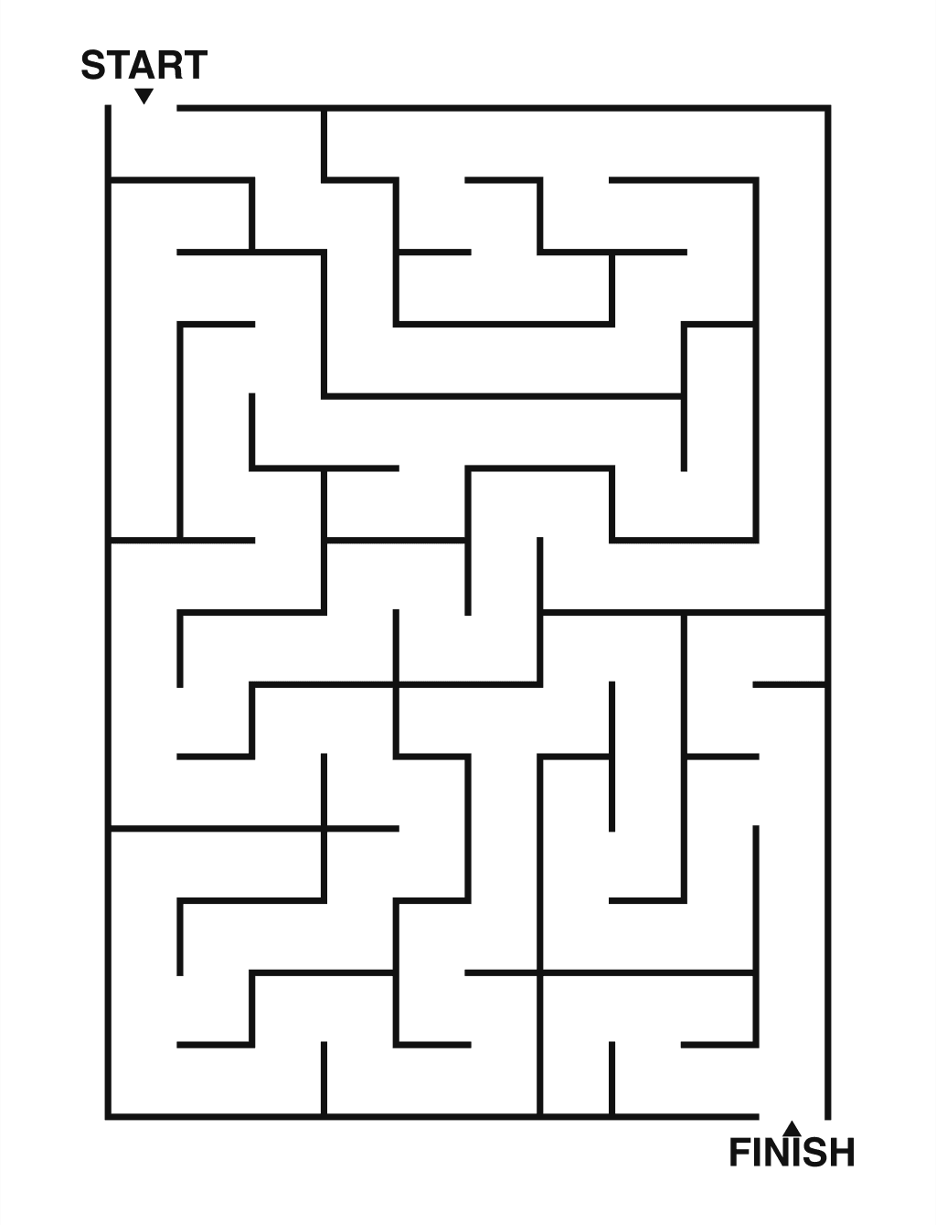 Easy maze puzzle printable, 10 by 14 grid
