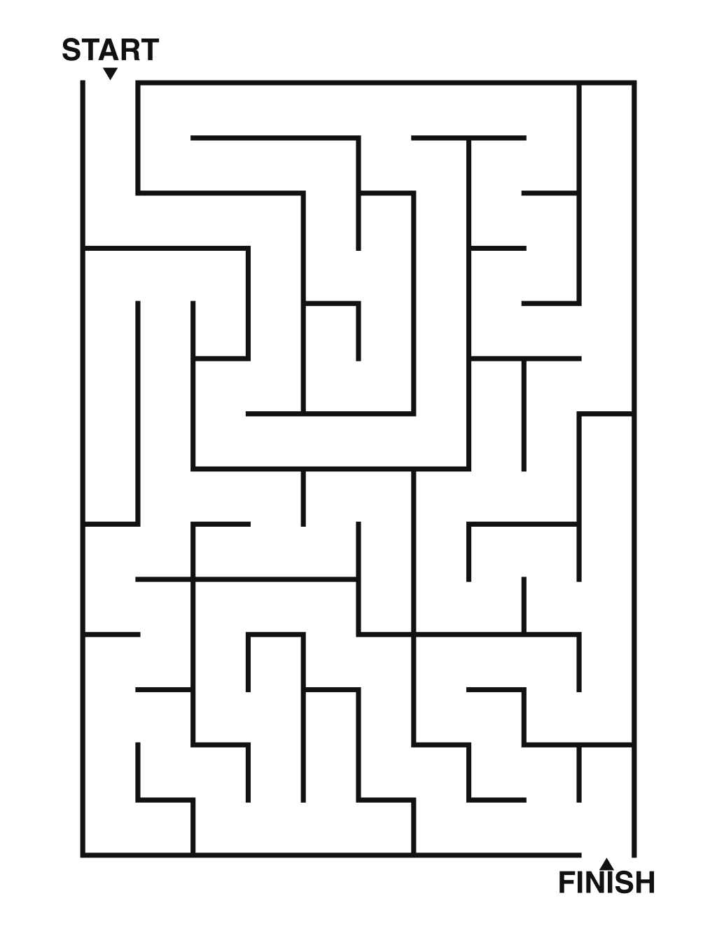 Easy maze puzzle printable, 10 by 14 grid