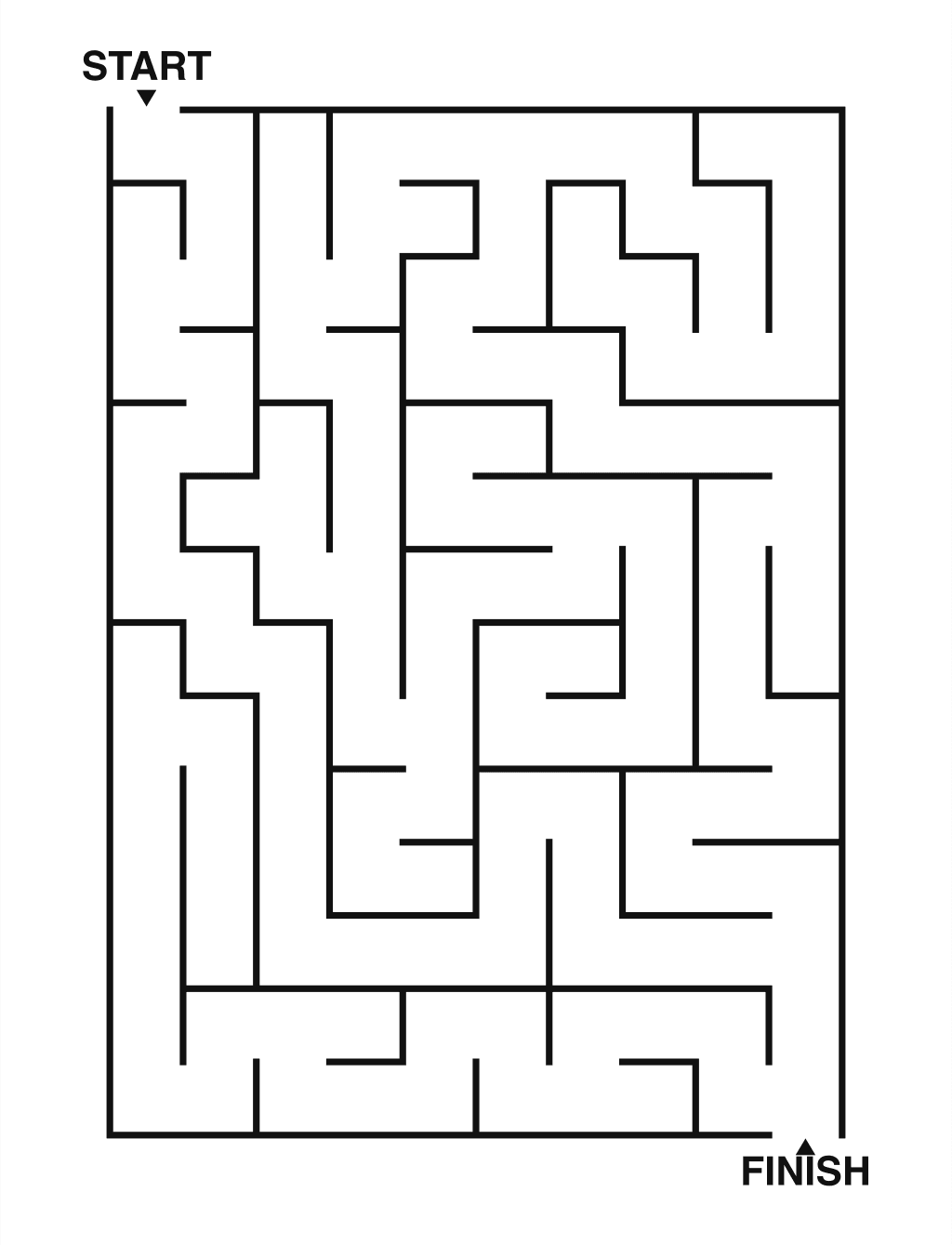 Easy maze puzzle printable, 10 by 14 grid