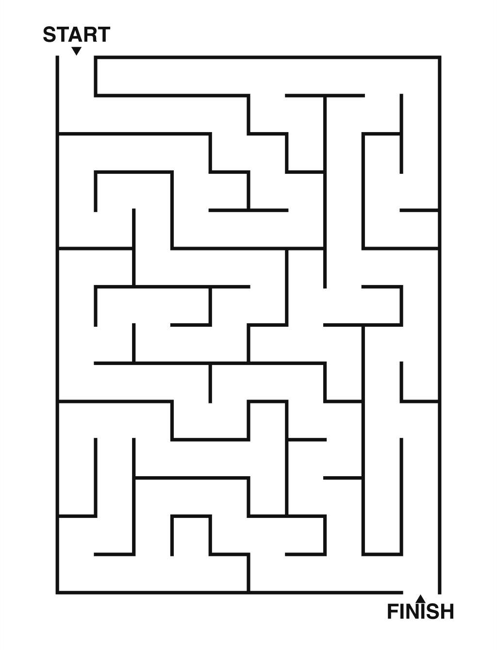 Easy maze puzzle printable, 10 by 14 grid