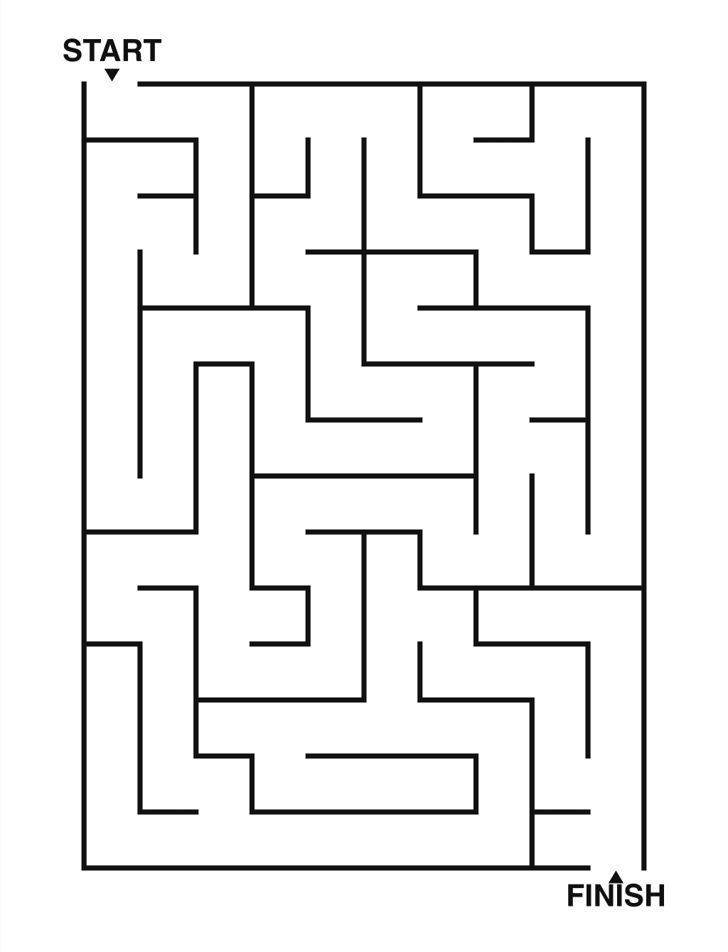 Easy maze puzzle printable, 10 by 14 grid