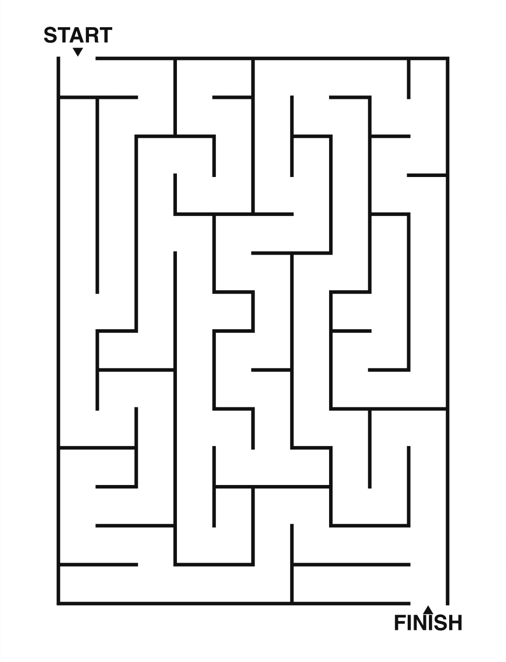 Easy maze puzzle printable, 10 by 14 grid
