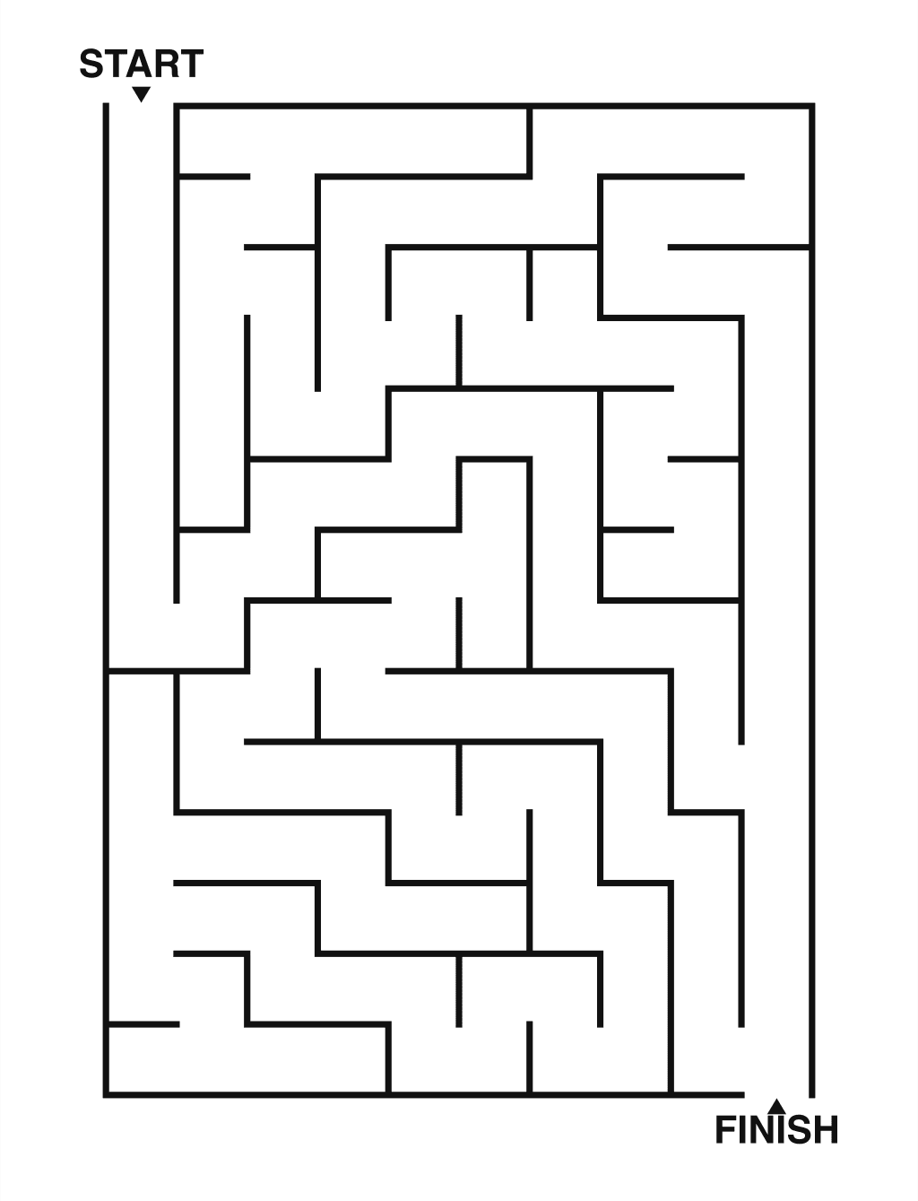 Easy maze puzzle printable, 10 by 14 grid