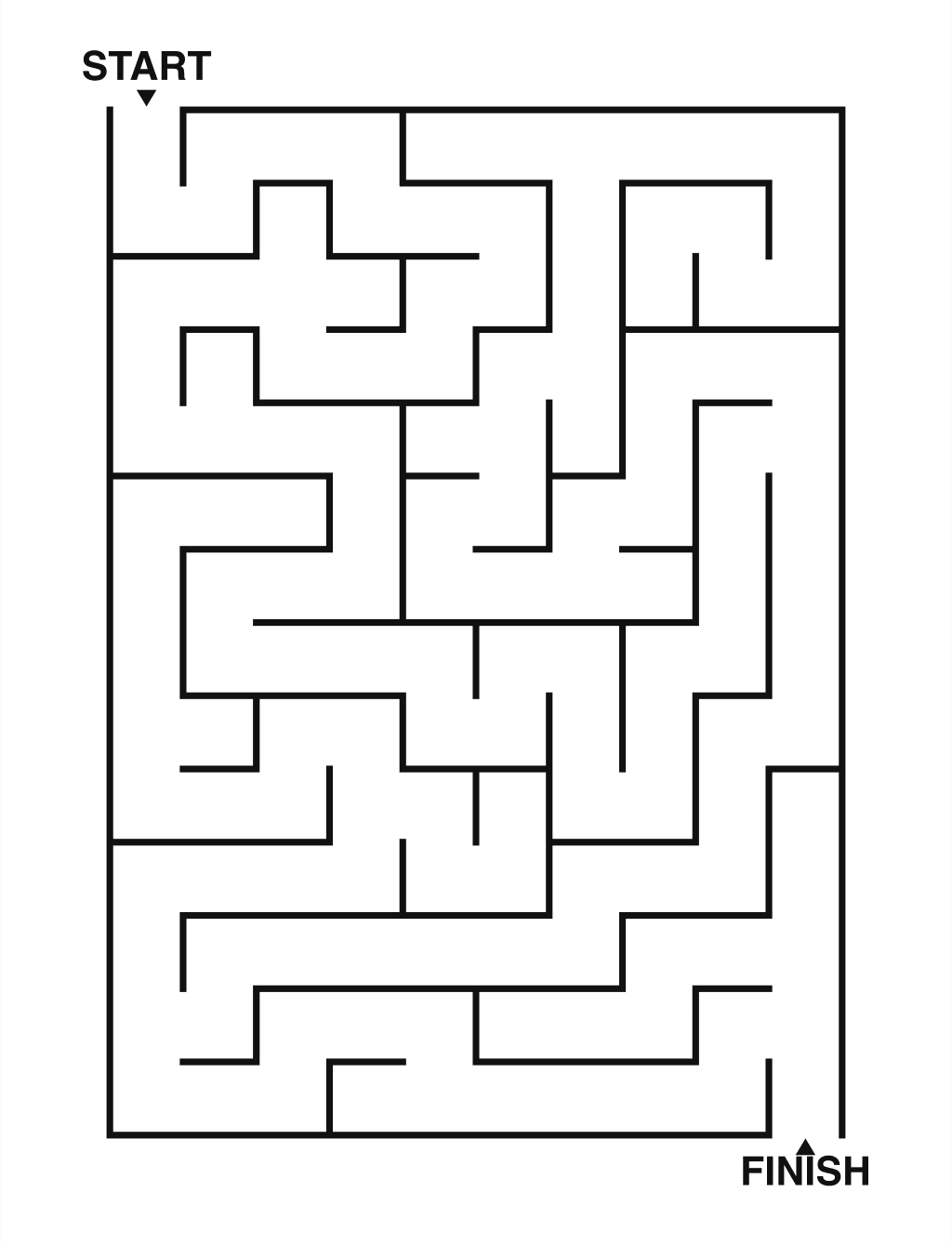 Easy maze puzzle printable, 10 by 14 grid