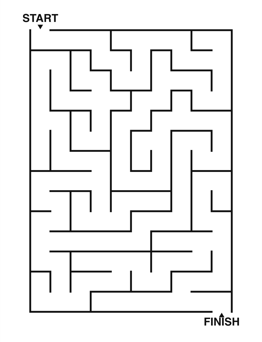 Easy maze puzzle printable, 10 by 14 grid