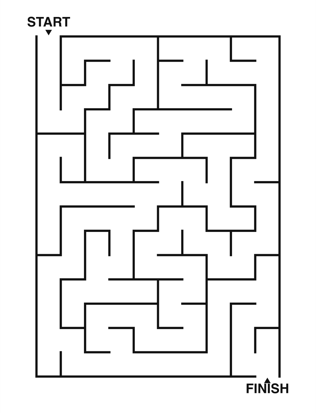 Easy maze puzzle printable, 10 by 14 grid