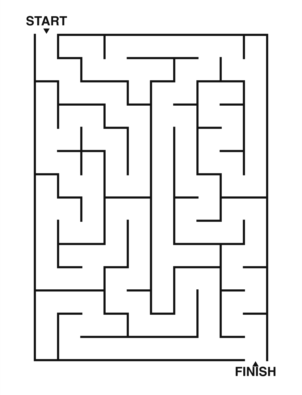 Easy maze puzzle printable, 10 by 14 grid