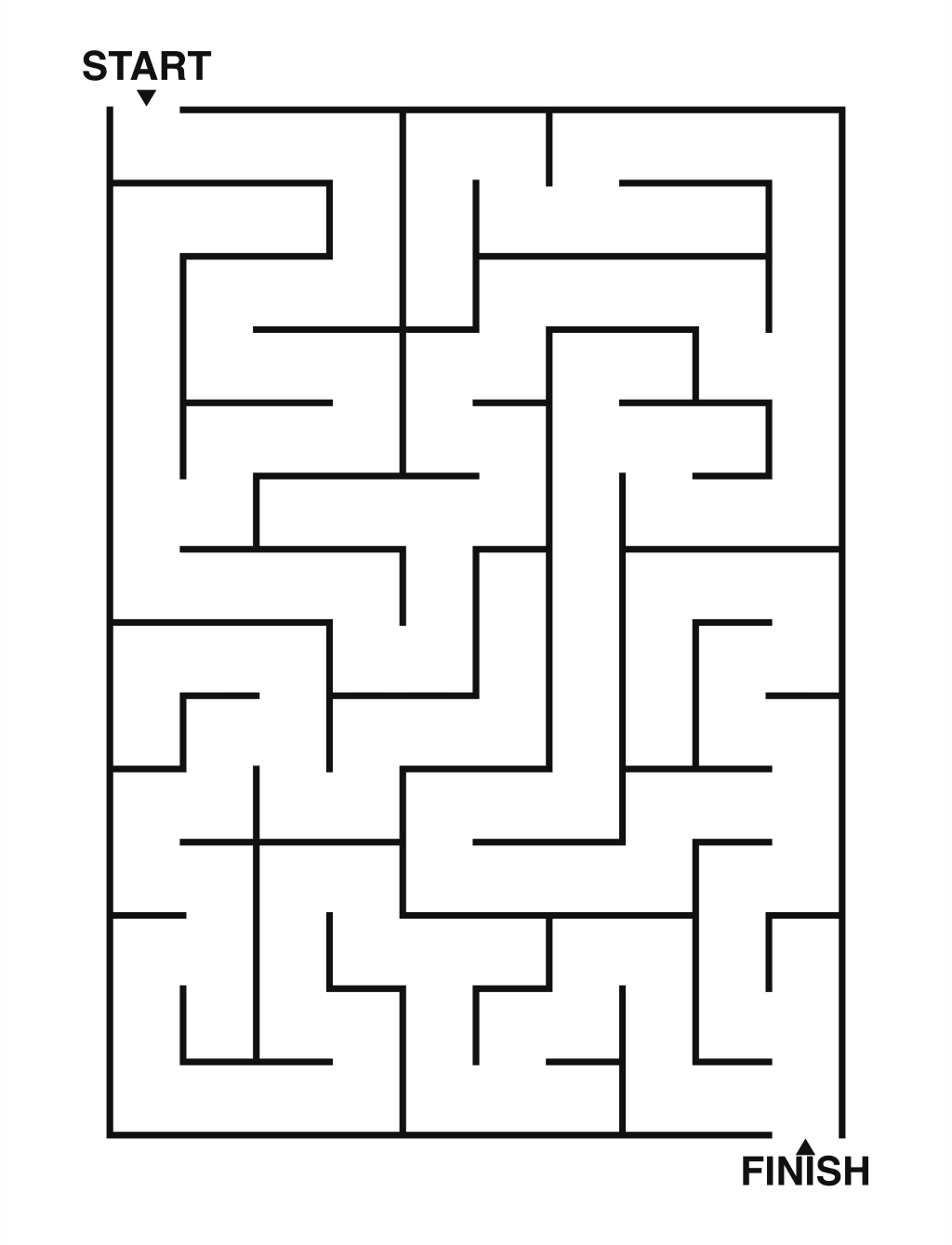 Easy maze puzzle printable, 10 by 14 grid