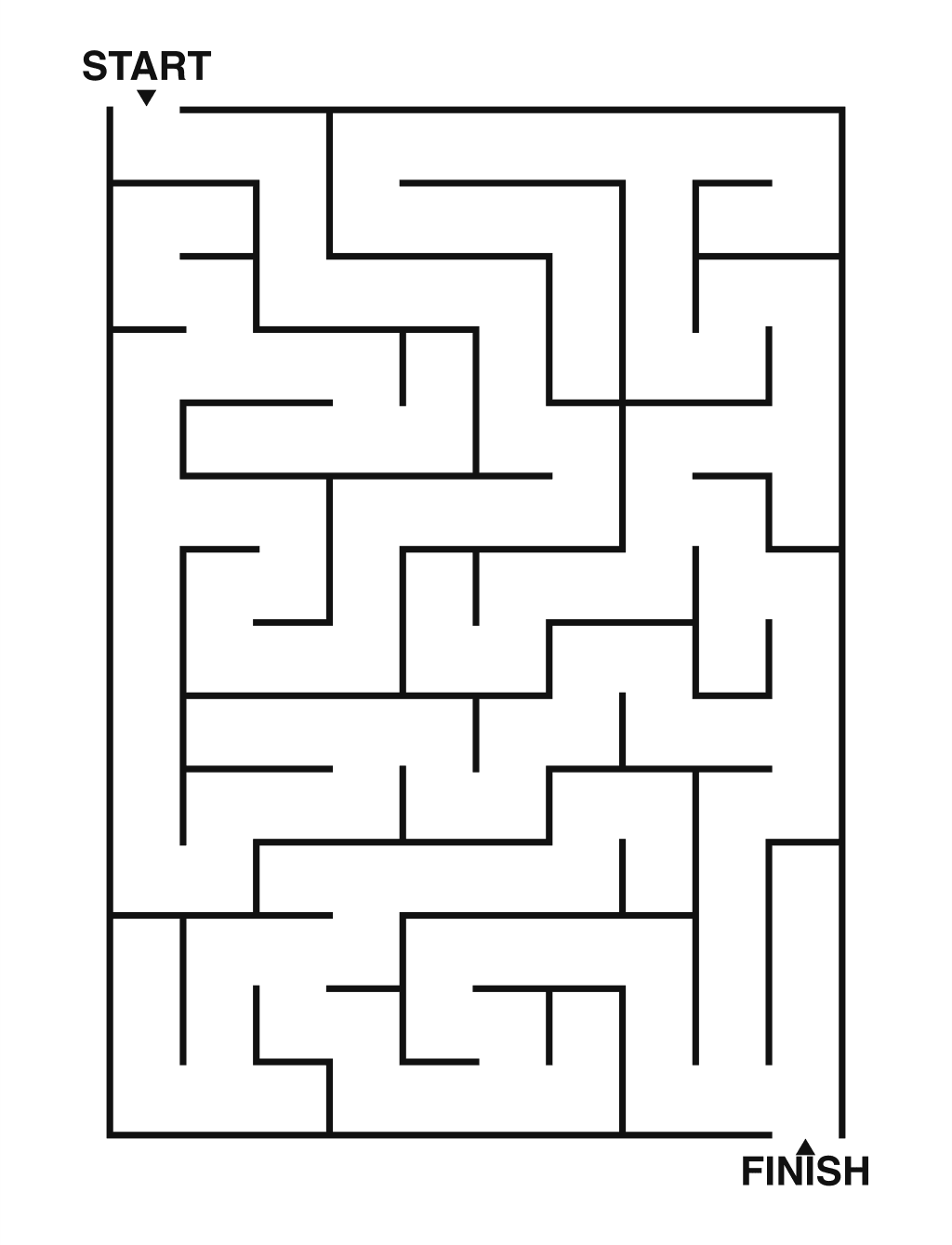 Easy maze puzzle printable, 10 by 14 grid