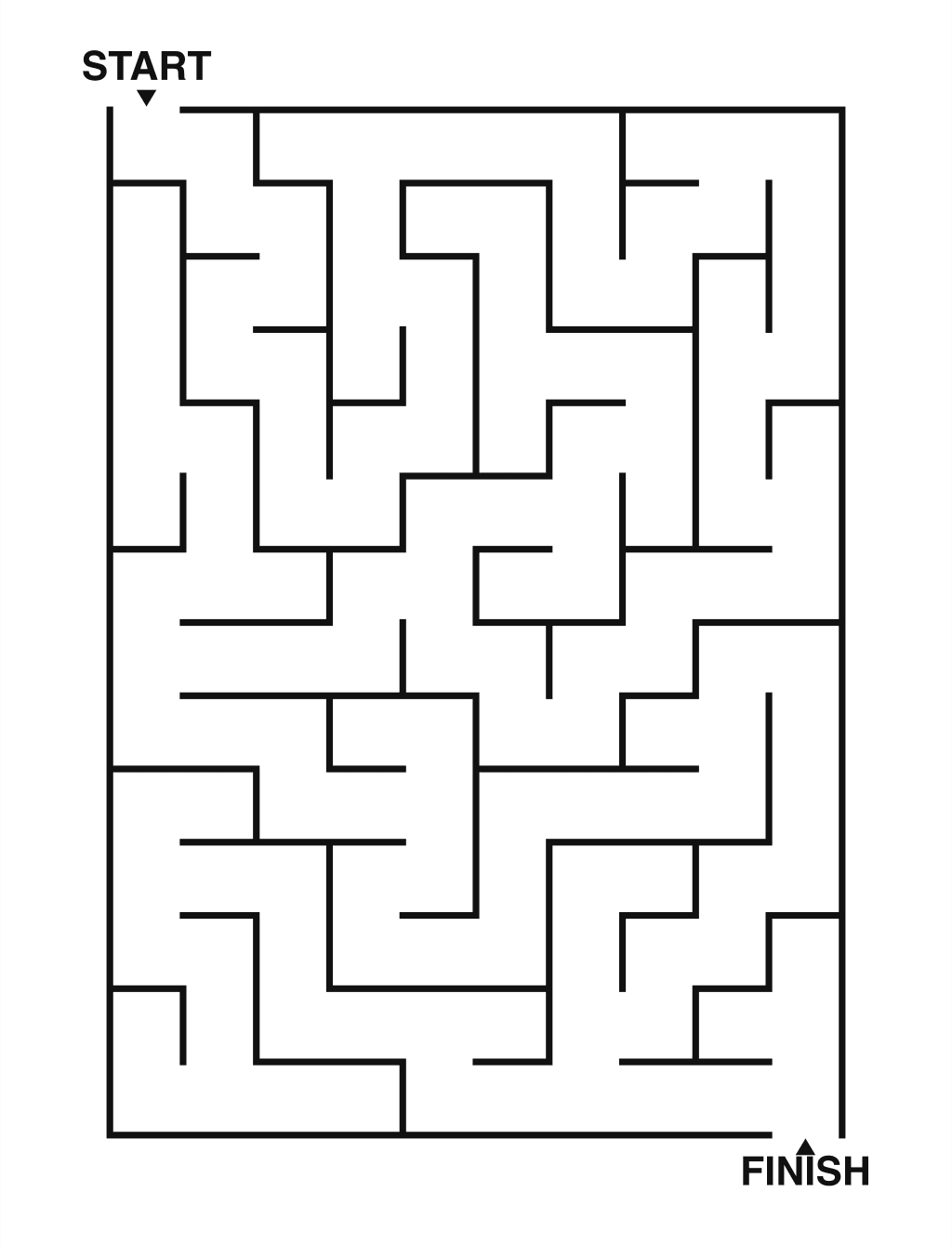 Easy maze puzzle printable, 10 by 14 grid