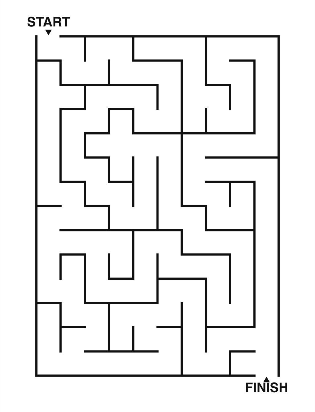 Easy maze puzzle printable, 10 by 14 grid