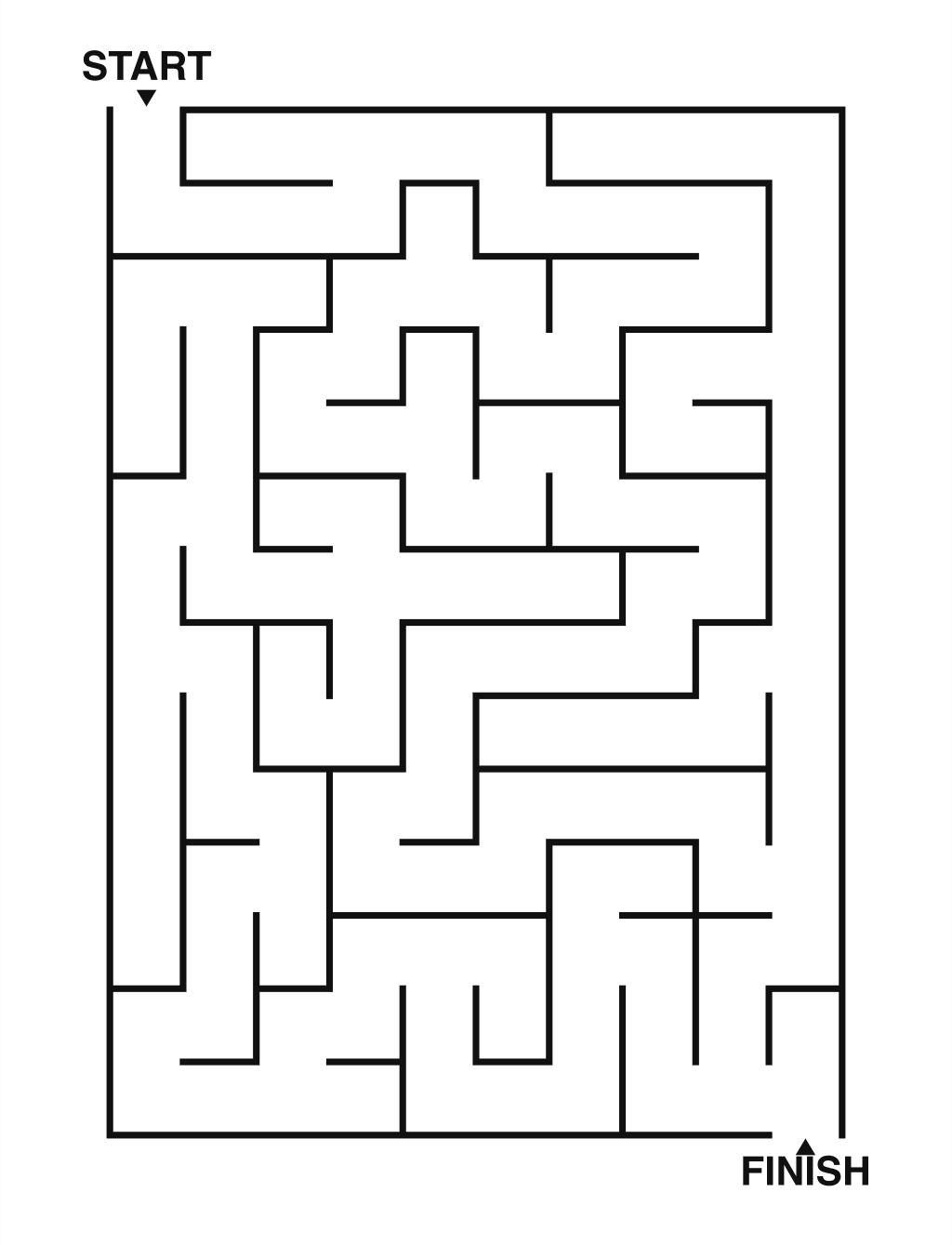 Easy maze puzzle printable, 10 by 14 grid