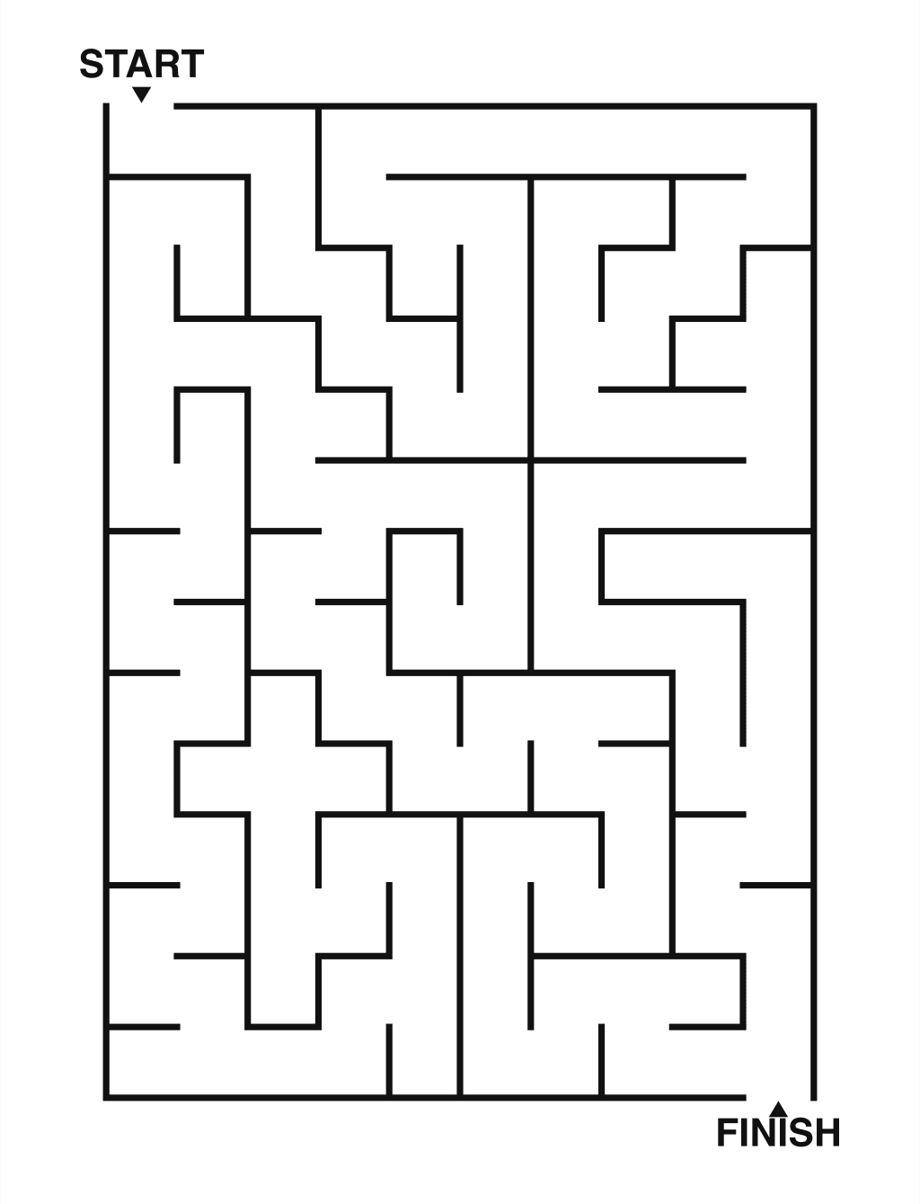 Easy maze puzzle printable, 10 by 14 grid