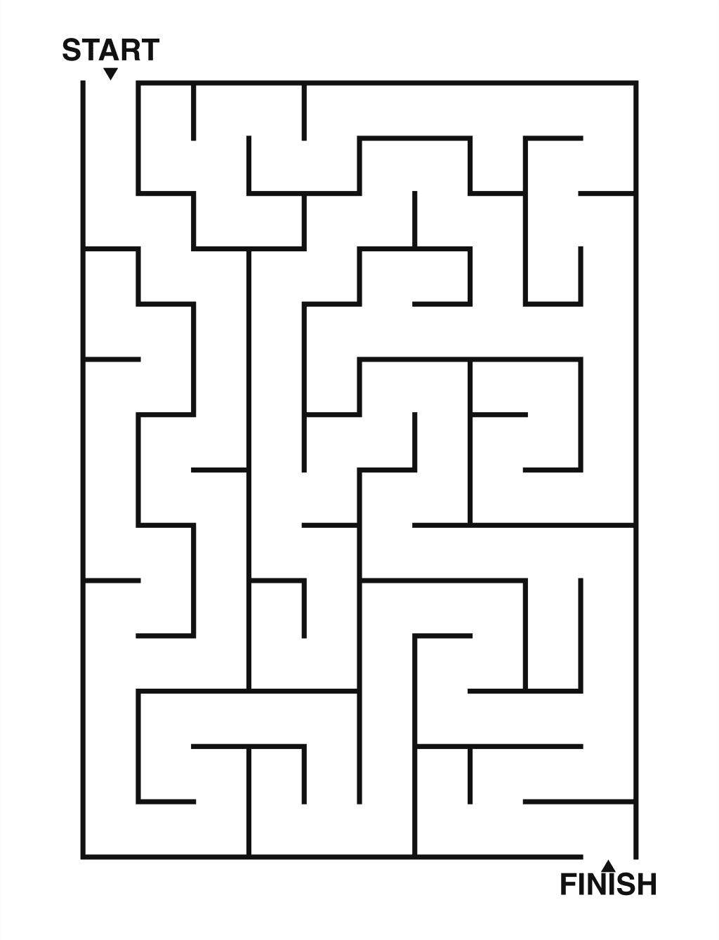 Easy maze puzzle printable, 10 by 14 grid