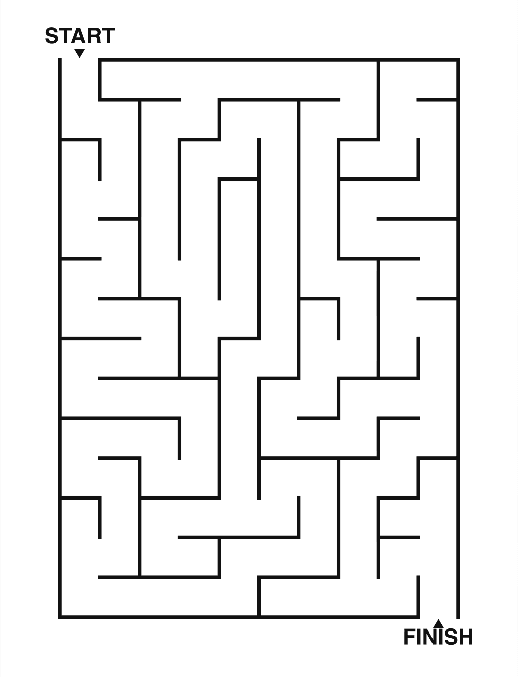 Easy maze puzzle printable, 10 by 14 grid