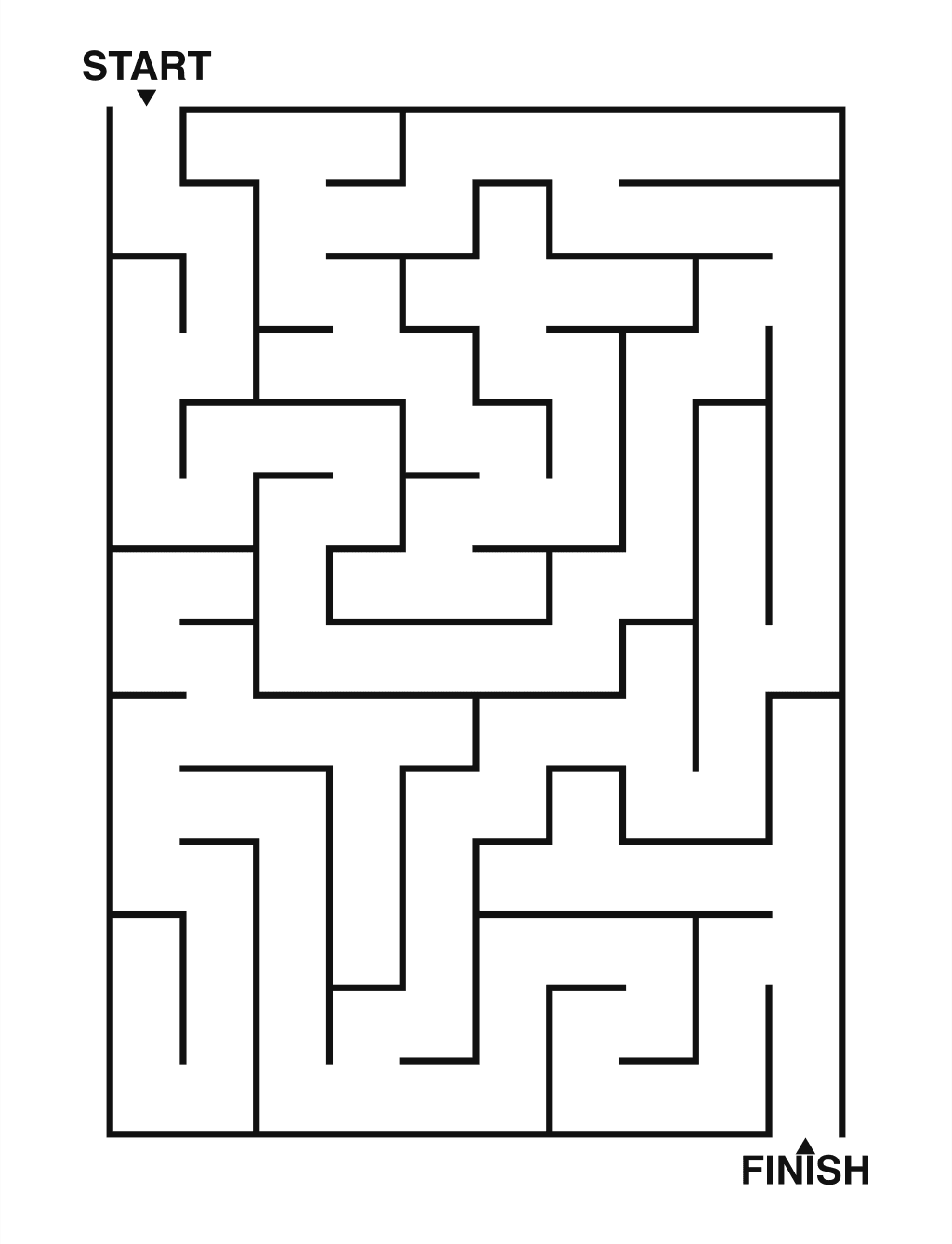 Easy maze puzzle printable, 10 by 14 grid