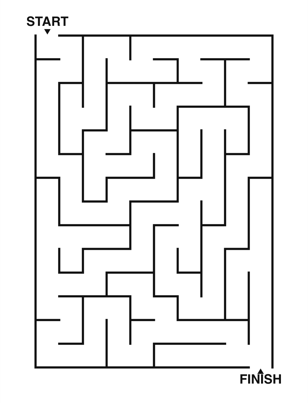 Easy maze puzzle printable, 10 by 14 grid