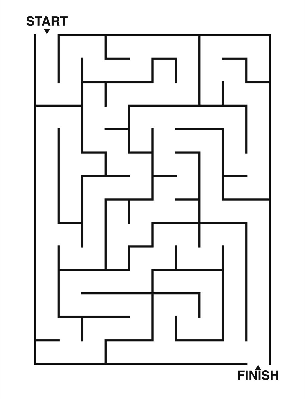 Easy maze puzzle printable, 10 by 14 grid