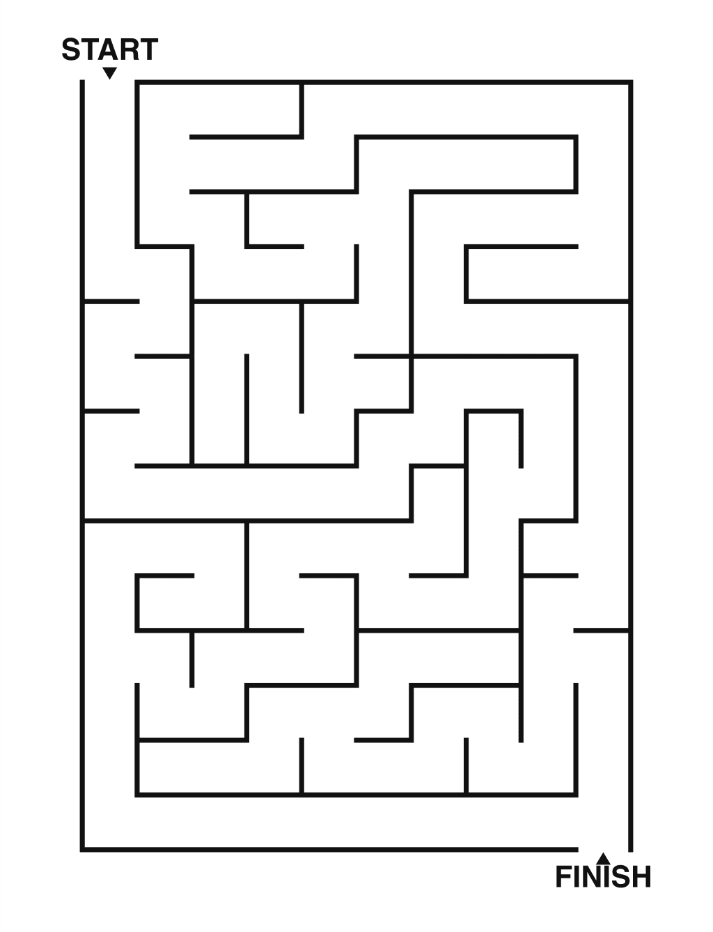 Easy maze puzzle printable, 10 by 14 grid