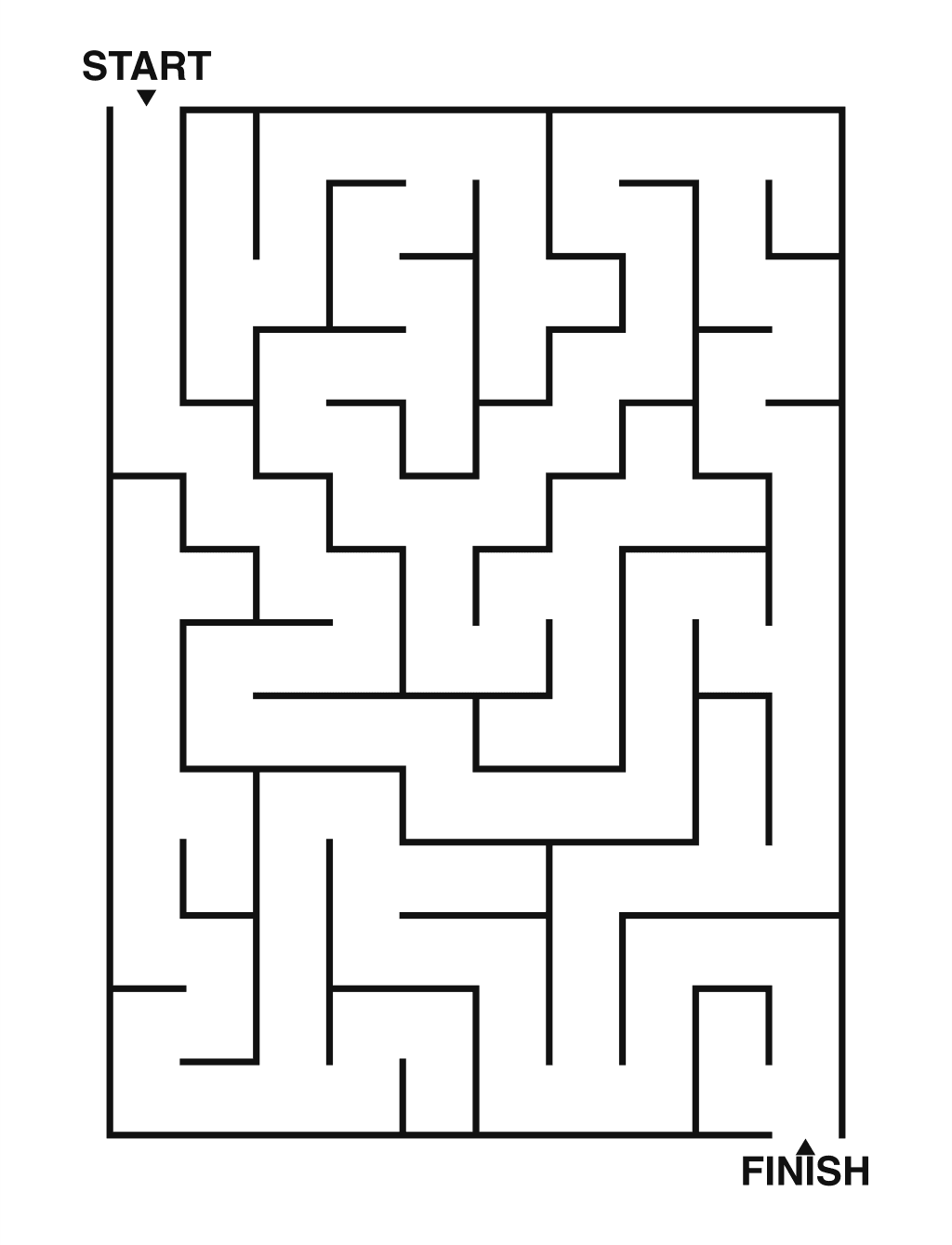 Easy maze puzzle printable, 10 by 14 grid