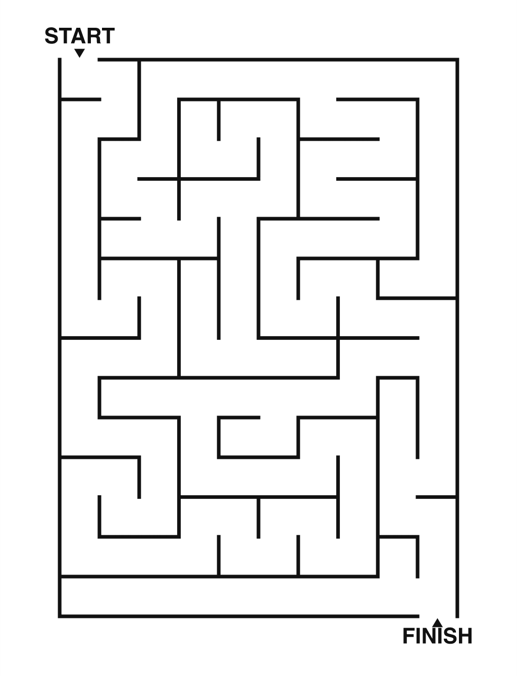 Easy maze puzzle printable, 10 by 14 grid