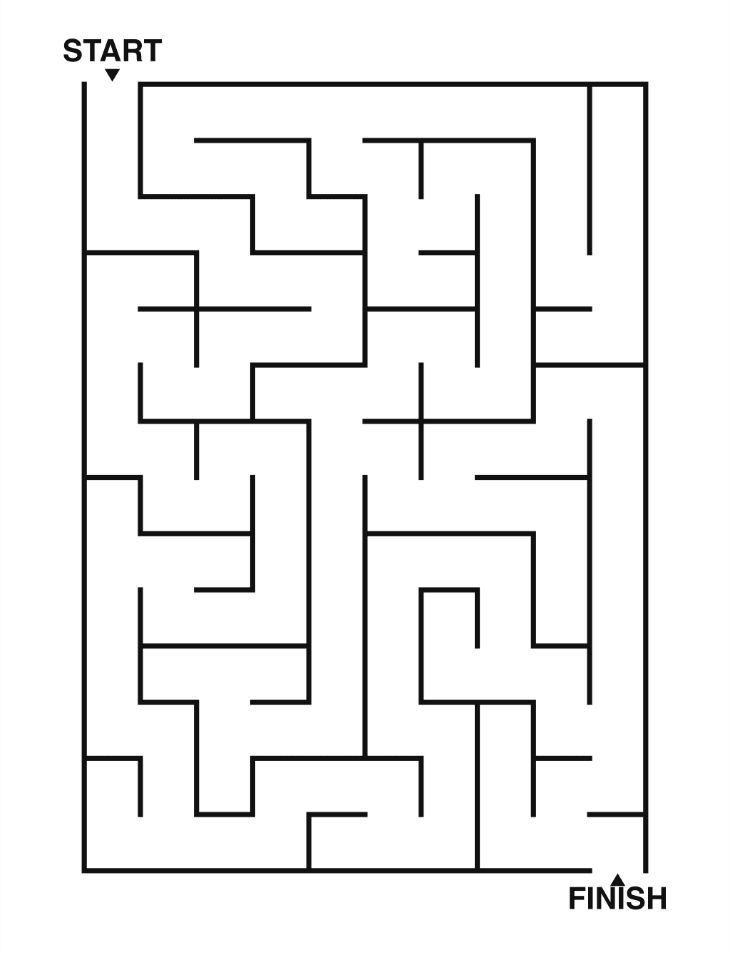 Easy maze puzzle printable, 10 by 14 grid