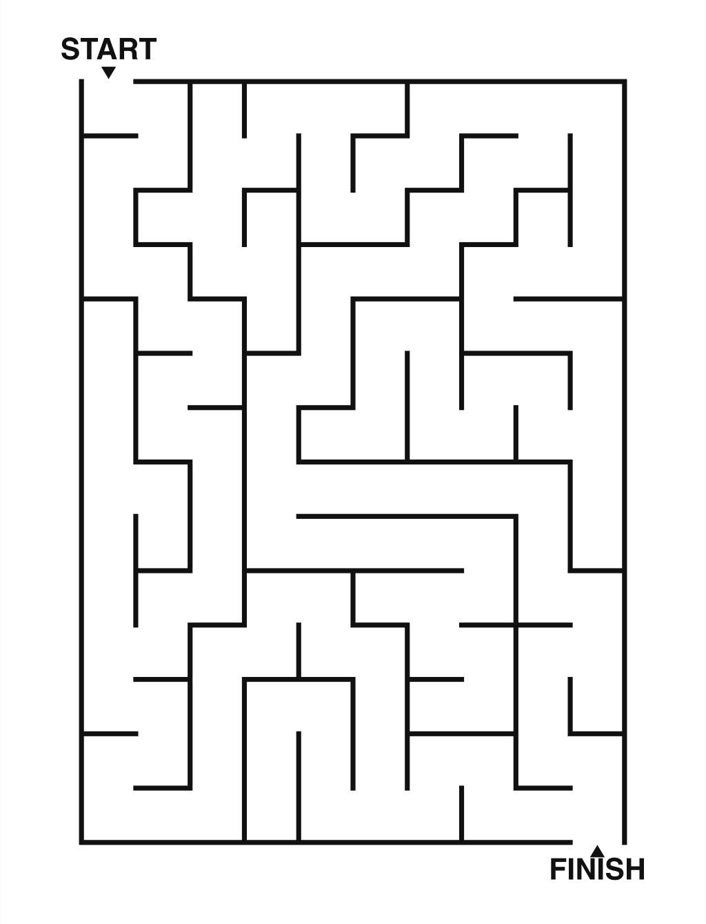 Easy maze puzzle printable, 10 by 14 grid